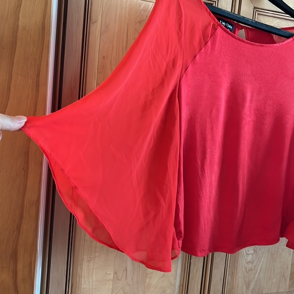 Bebe Red Dressy Top w/Sheer Sleeves - Picture 2 of 3